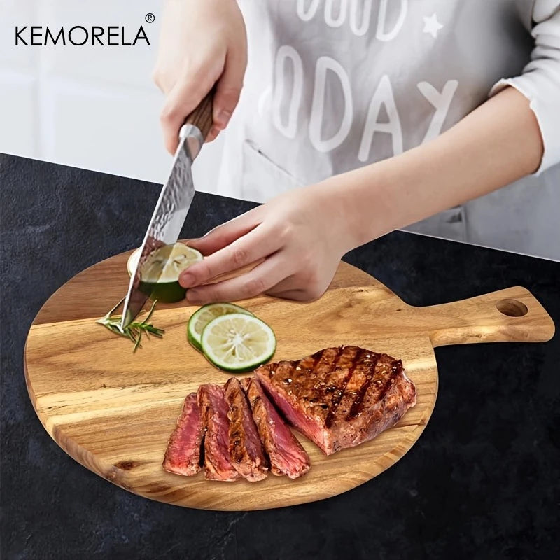 Solid Acacia Wood Round Cutting & Serving Board with Handle (3 Sizes)