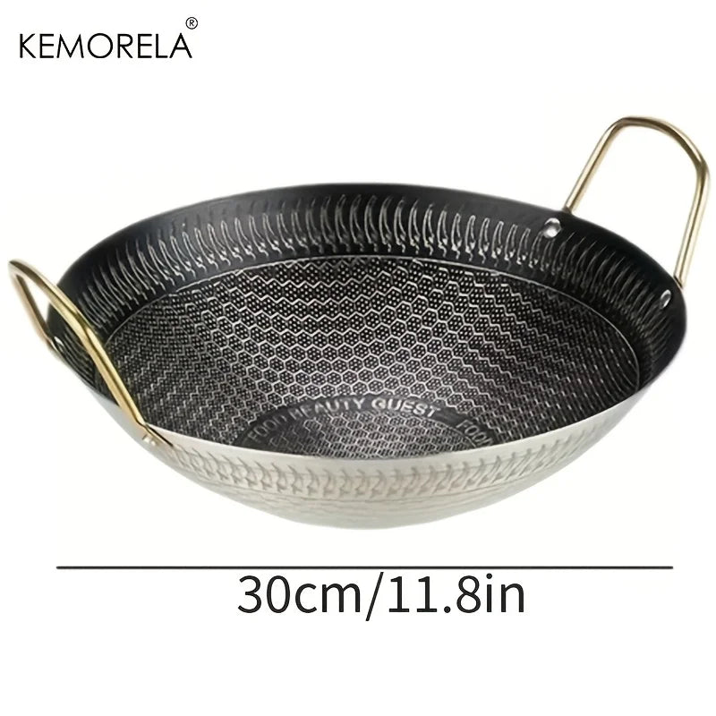 Hammered Carbon Steel Wok with Gold Handles (30/32/34cm)