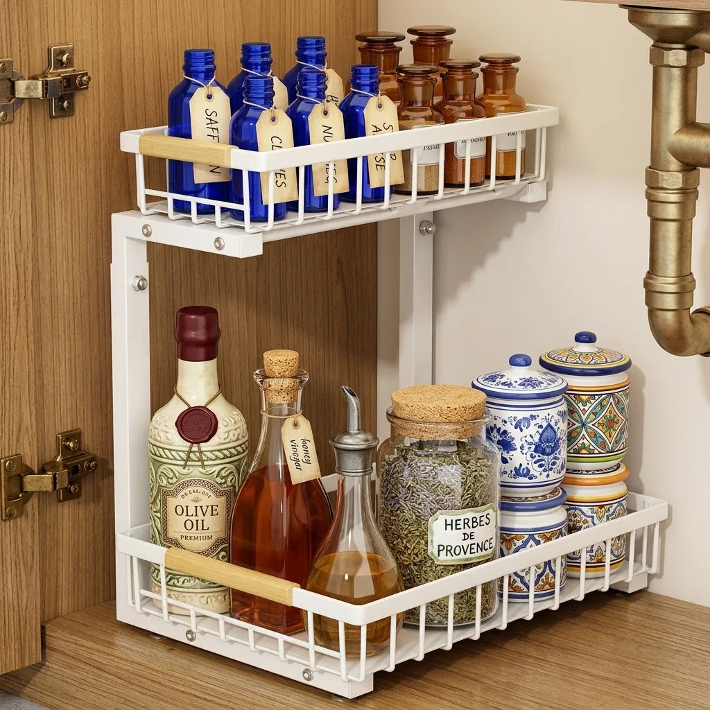 Height-Adjustable Under Sink Storage Organizer