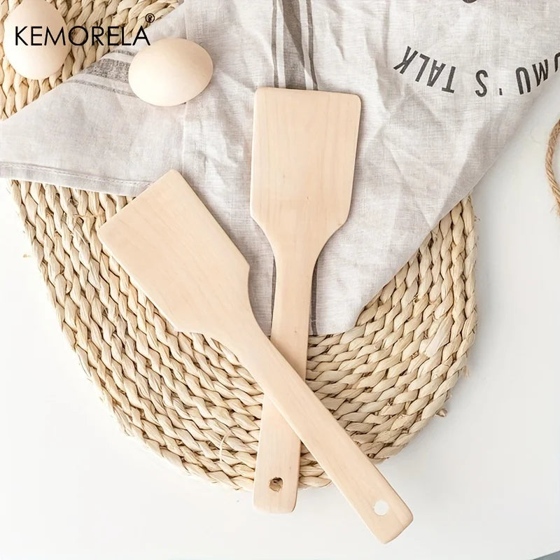 Natural Beechwood Flat Spatula (Set of 2, Long Handle)