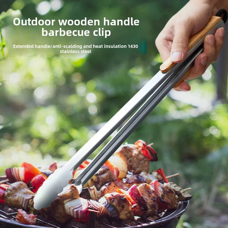 Wooden Handle BBQ Food Tongs