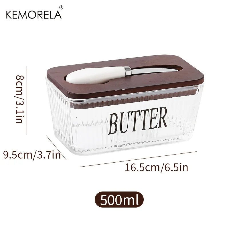 Ribbed Glass Butter Dish with Bamboo Lid