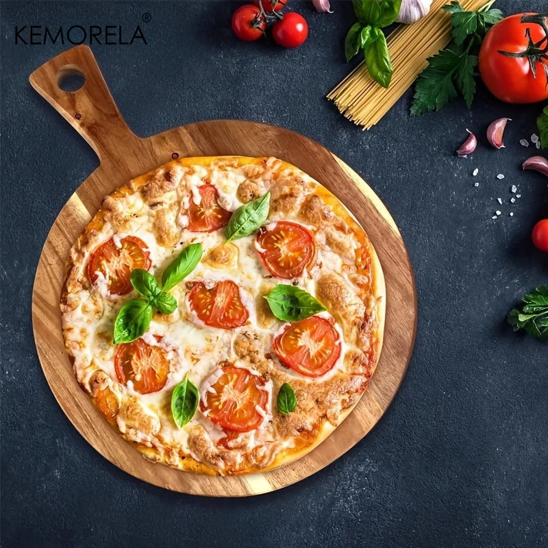 Solid Acacia Wood Round Cutting & Serving Board with Handle (3 Sizes)
