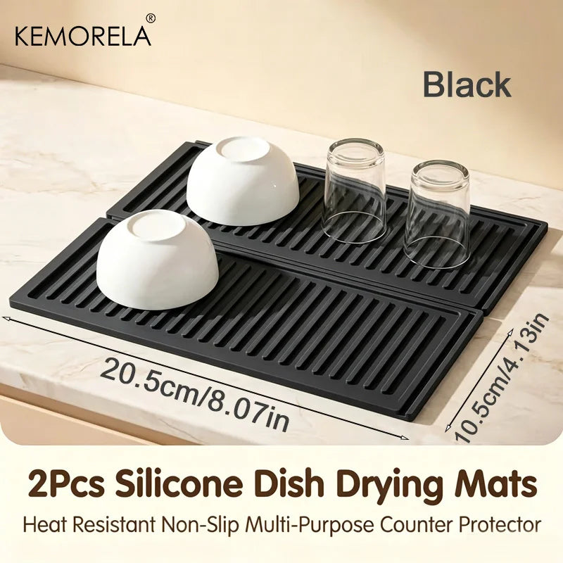Silicone Dish Drying Mat — Heat-Resistant Counter Protector (Set of 2, 3 Colors)