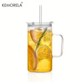 Ribbed Glass Mug with Lid & Straw