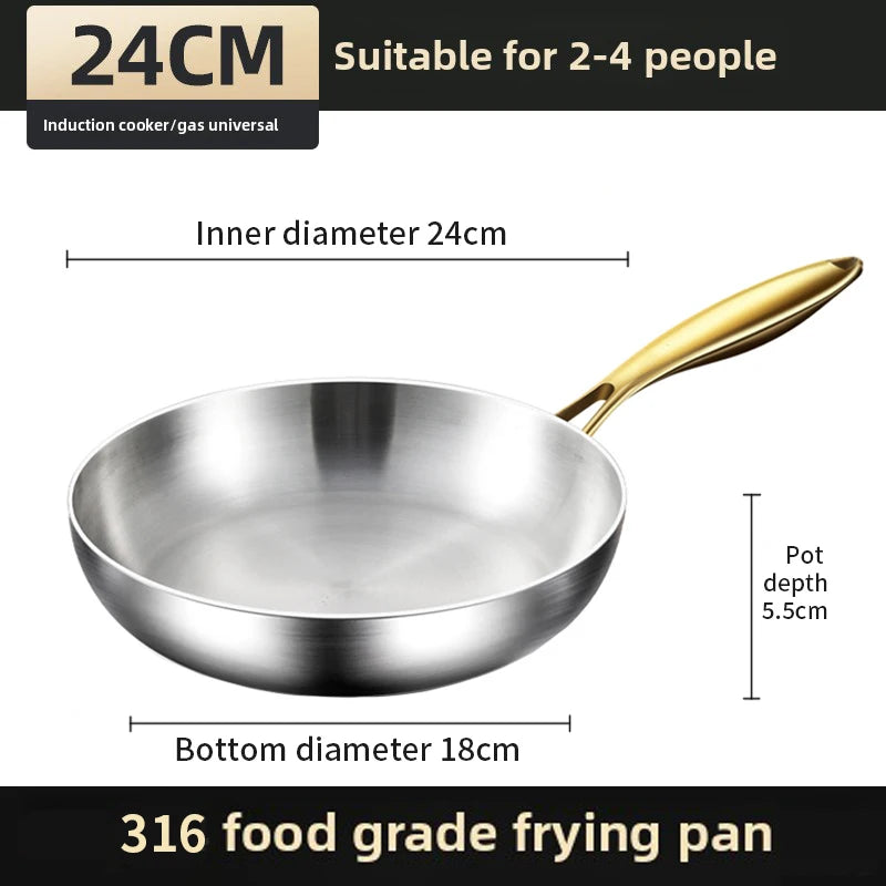 316 Stainless Steel Wok with Gold Handle