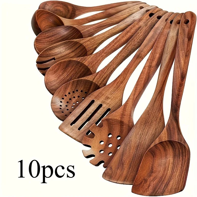 Natural Teak Wood Kitchen Utensil Set (10pcs)