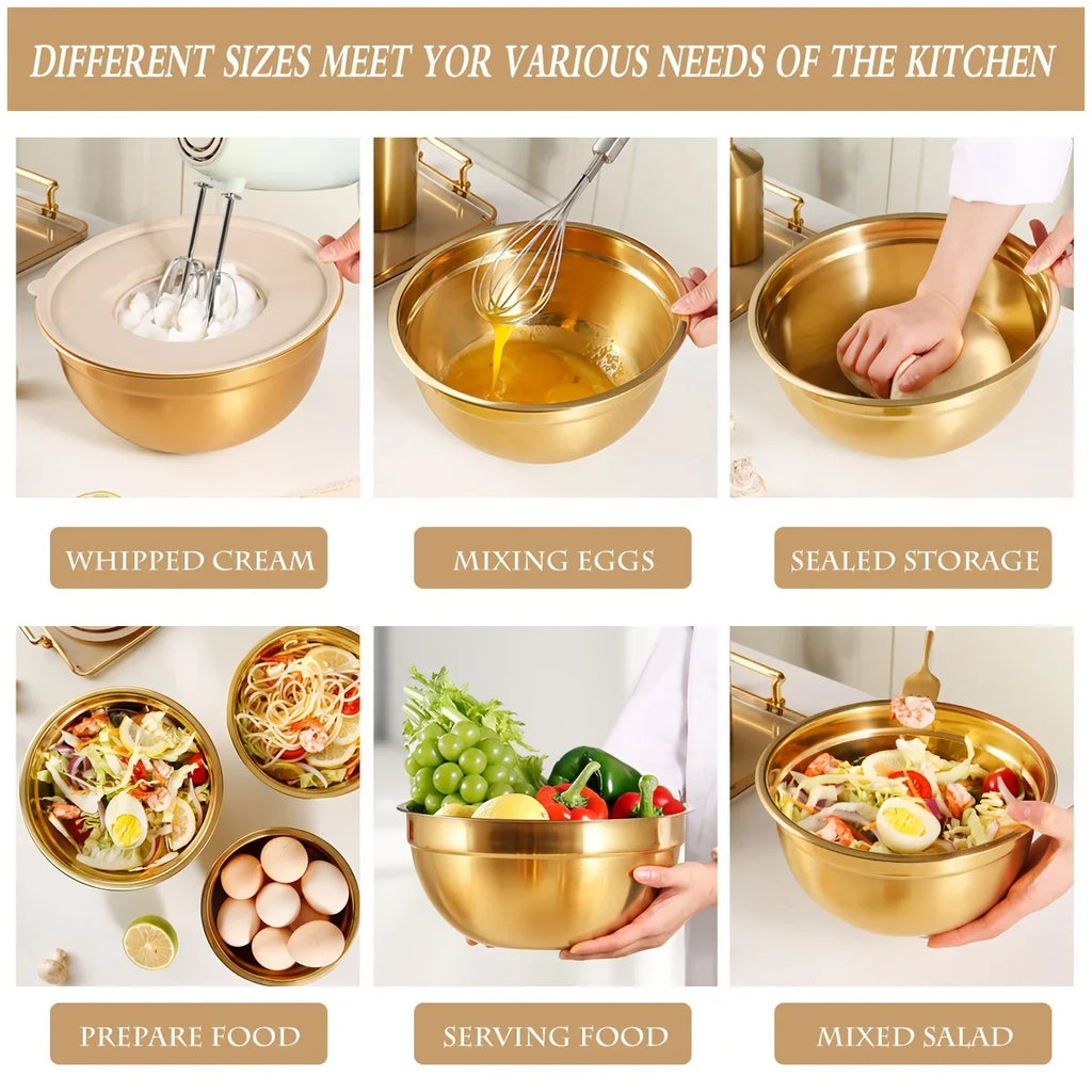 Stainless Steel Mixing Bowl Set with Lids – 10 Pieces