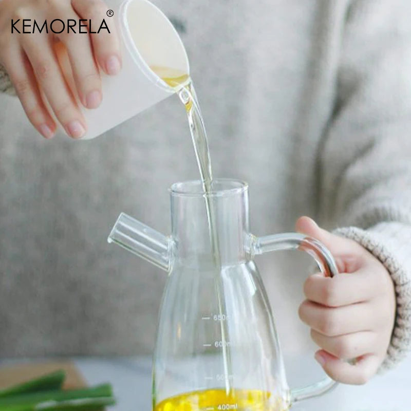 Glass Oil Dispenser with Bamboo Lid & Measurement Scale (1L)