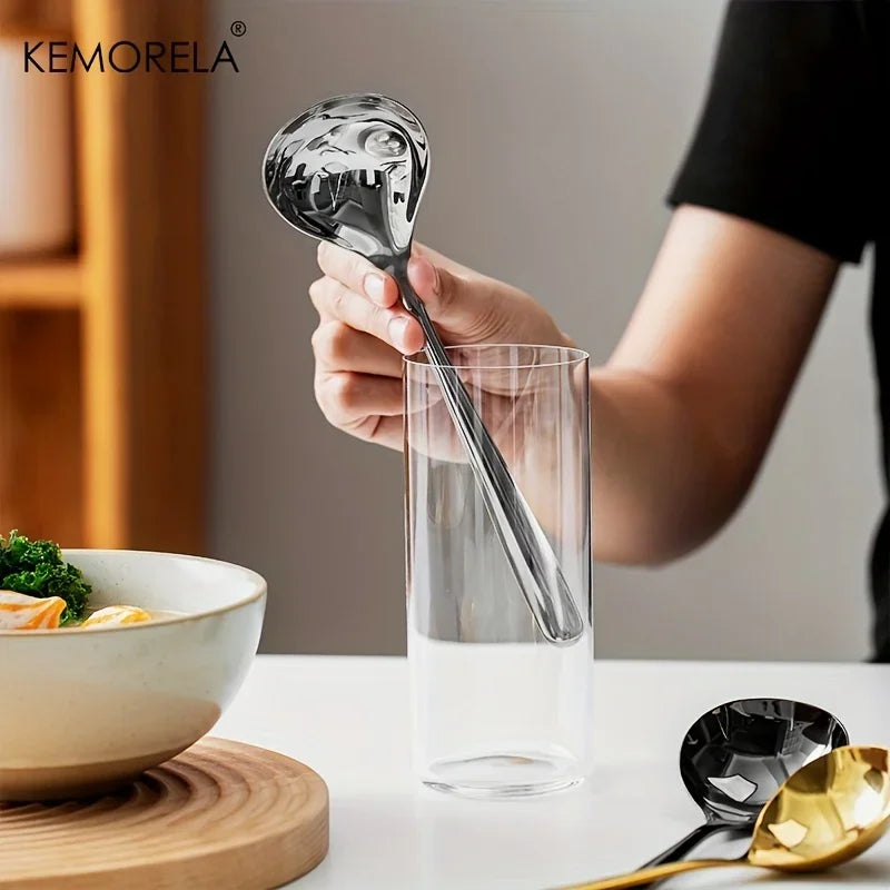 Mirror-Finish Stainless Steel Soup Ladle (Gold/Black/Silver)