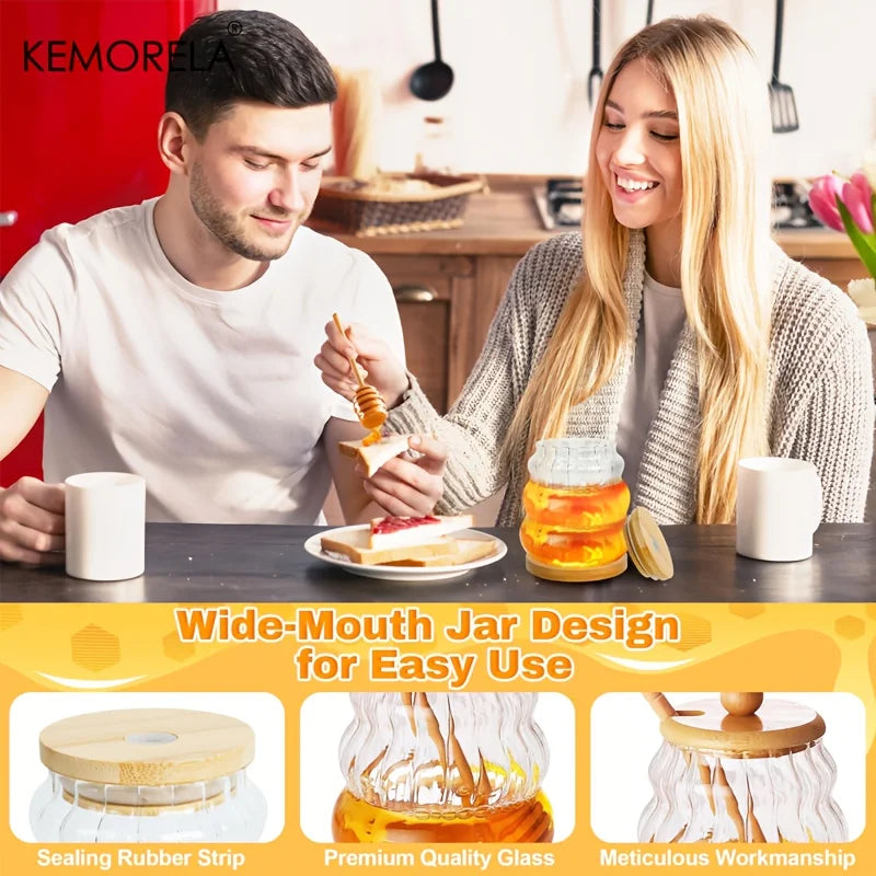 Glass Honey Jar with Bamboo Lid & Wooden Dipper (330/450ml)