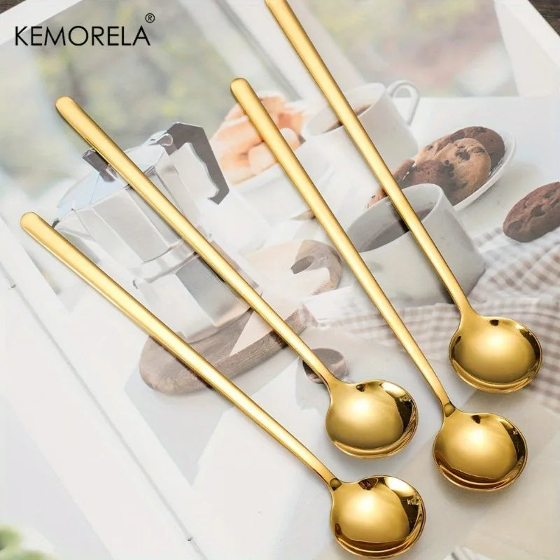 Long-Handle Gold Stainless Steel Spoons Set (4pcs)