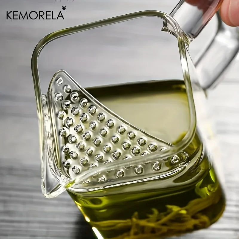 Square Glass Water Pitcher with Fish Tail Strainer & Handle (1.2L)