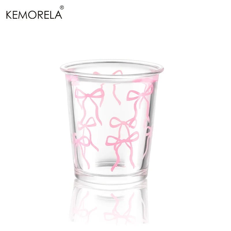 Pink Bow-Print Glass Tumbler (Set of 2, 350ml)