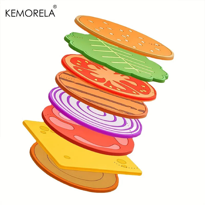 Hamburger Layer Silicone Cup Coaster Set (6-Piece Stacking Set)