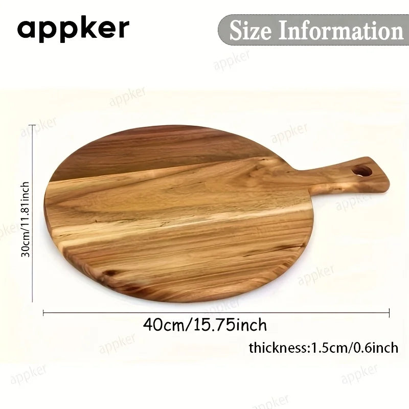 Solid Acacia Wood Round Cutting & Serving Board with Handle (3 Sizes)