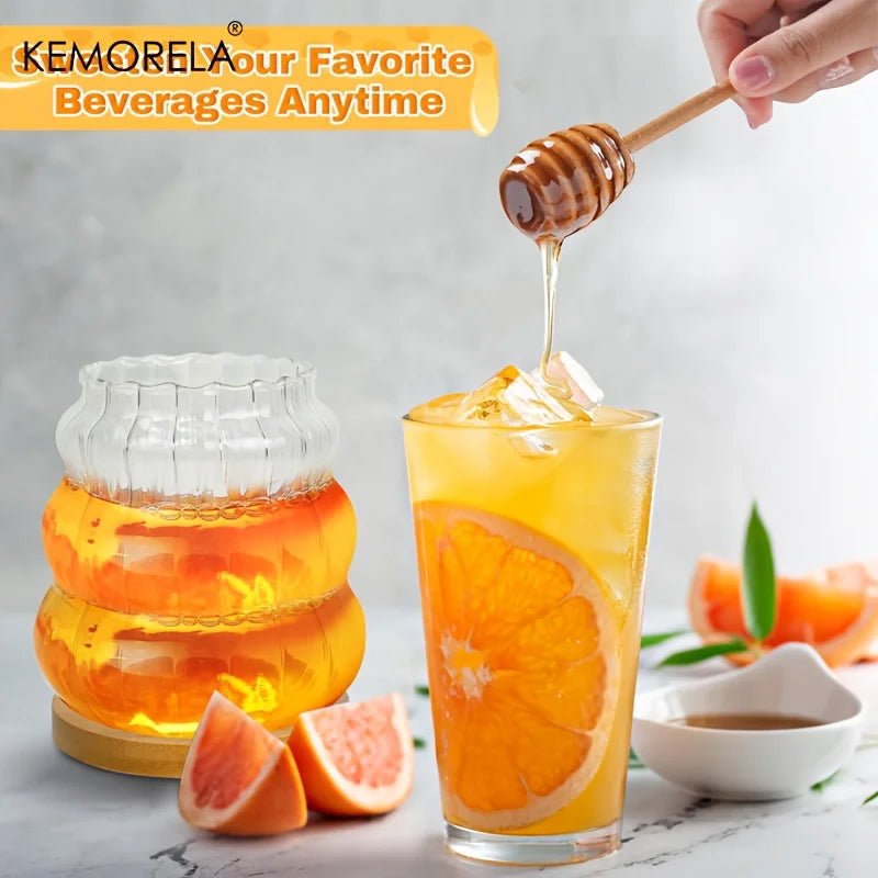 Glass Honey Jar with Bamboo Lid & Wooden Dipper (330/450ml)