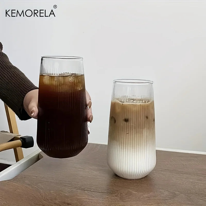 Ribbed Glass Cup with Bamboo Lid & Straw (Set of 2)