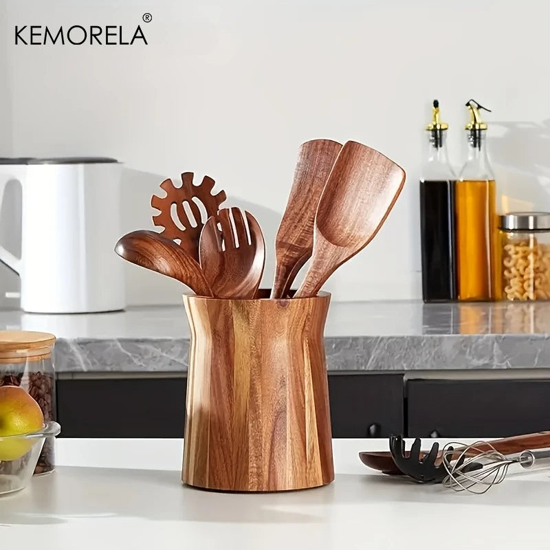 Solid Acacia Wood Rotating Utensil Holder