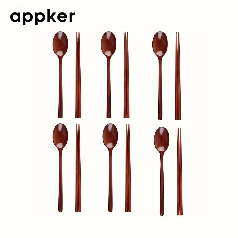 Korean Wooden Spoon & Chopstick Set (6 Pairs)