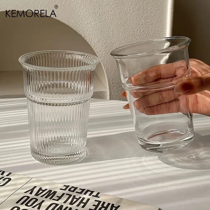 Ribbed Wide-Mouth Glass Coffee Cup (2pcs)