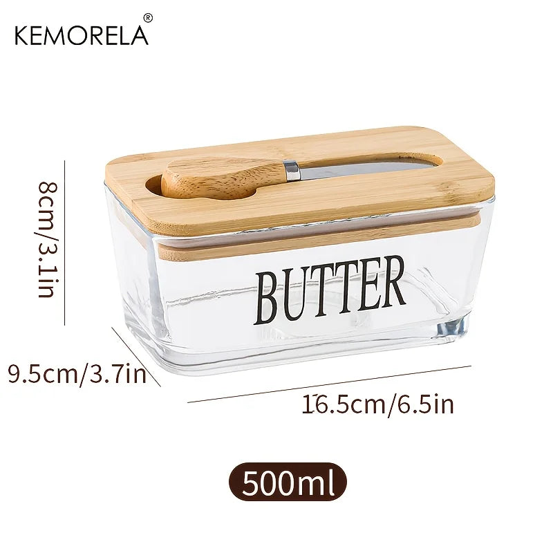 Ribbed Glass Butter Dish with Bamboo Lid