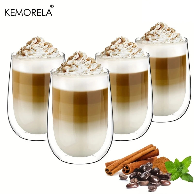 Double-Wall Glass Latte Cup (Set of 4, 350/450ml)