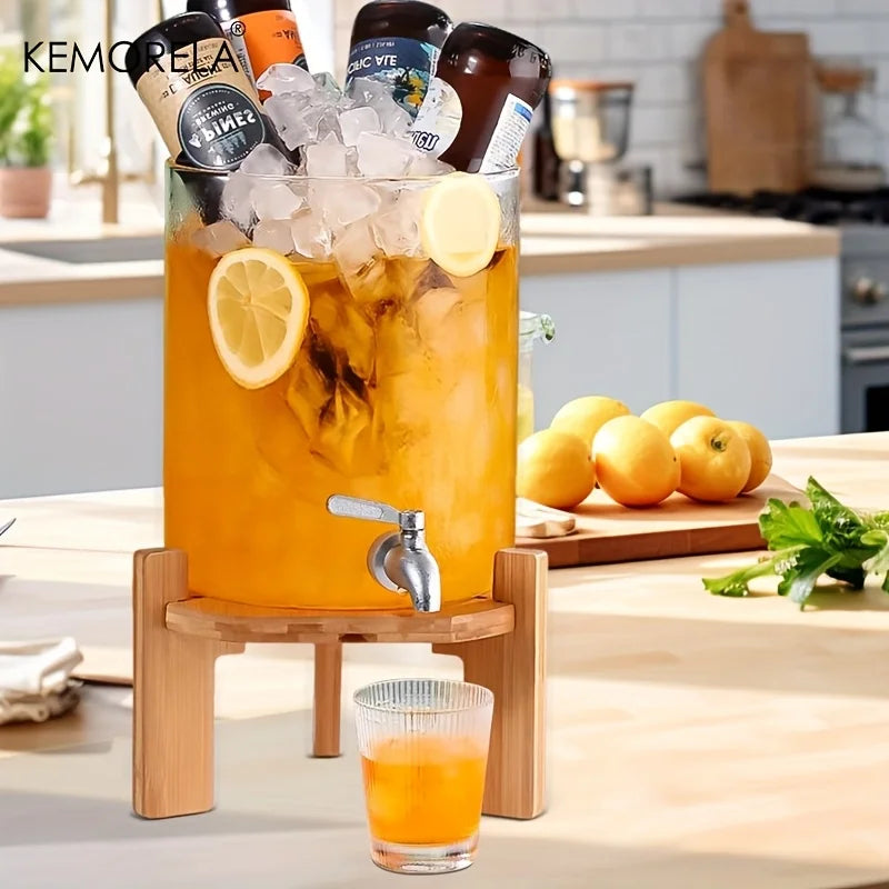 Glass Drink Dispenser with Bamboo Stand & Spigot (3.5L/5L)