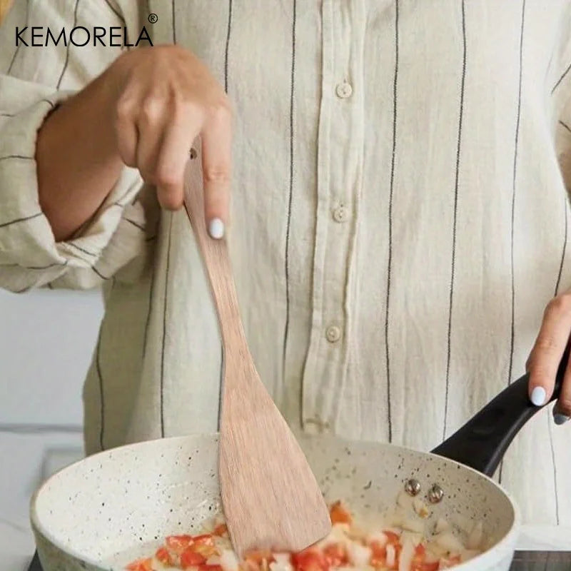 Natural Beechwood Angled Wok Spatula (Set of 2, Long Handle)