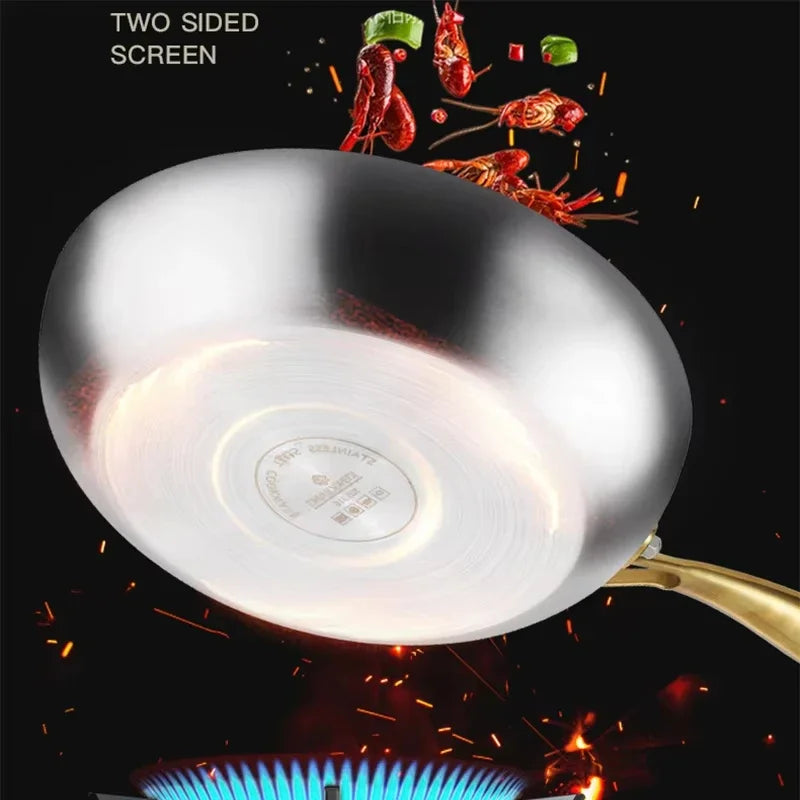 316 Stainless Steel Frying Pan with Gold Handle