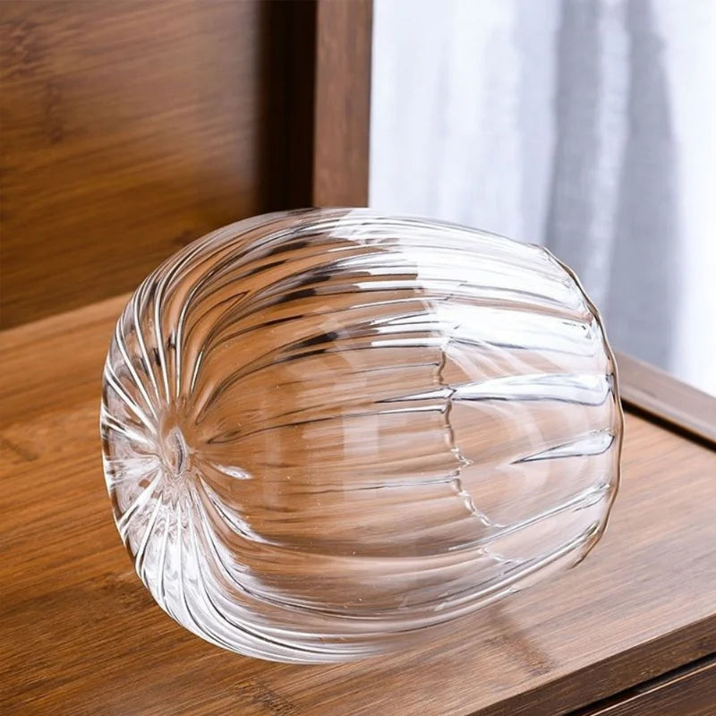 Ribbed Glass Jar with Bamboo Lid & Gold Ring