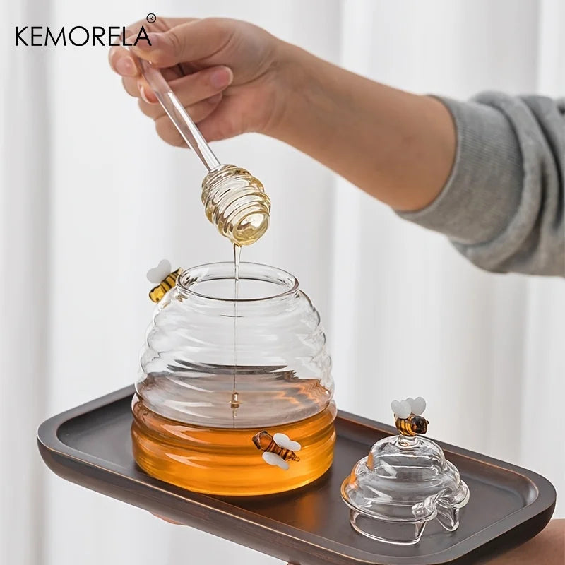 Glass Beehive Honey Jar with Dipper & Lid
