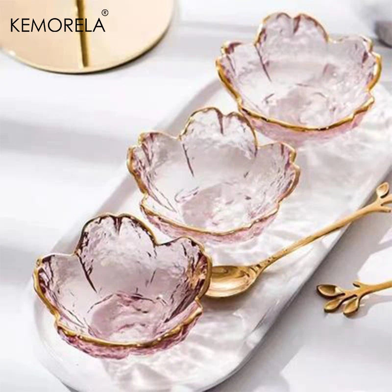 Flower Glass Dessert Bowl with Gold Rim