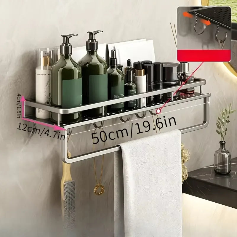 No-Drill Shower Wall Shelf with Hooks