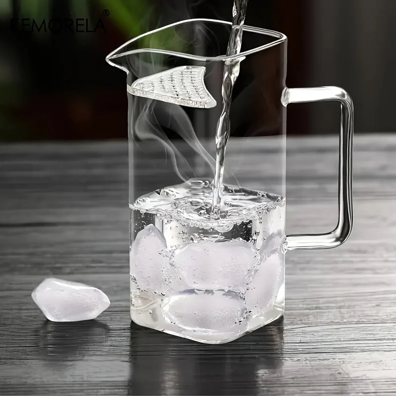 Square Glass Water Pitcher with Fish Tail Strainer & Handle (1.2L)