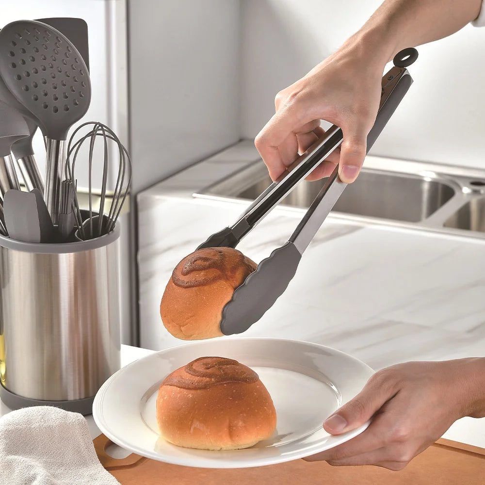 Silicone & Stainless Steel Kitchen Utensil Set with Rotating Holder (12-Piece)