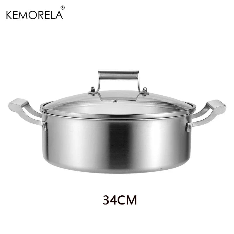 Stainless Steel Deep Cooking Pot with Glass Lid — All Hob Types