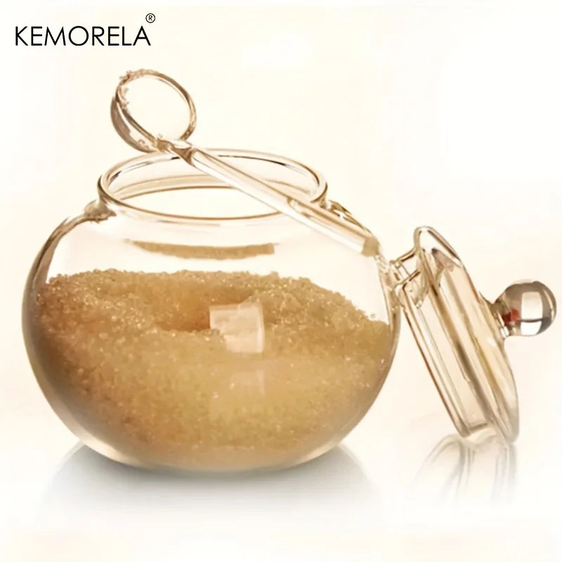 Round Glass Spice Jar with Ball Lid & Glass Spoon (250ml)