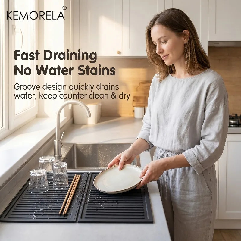 Silicone Dish Drying Mat — Heat-Resistant Counter Protector (Set of 2, 3 Colors)