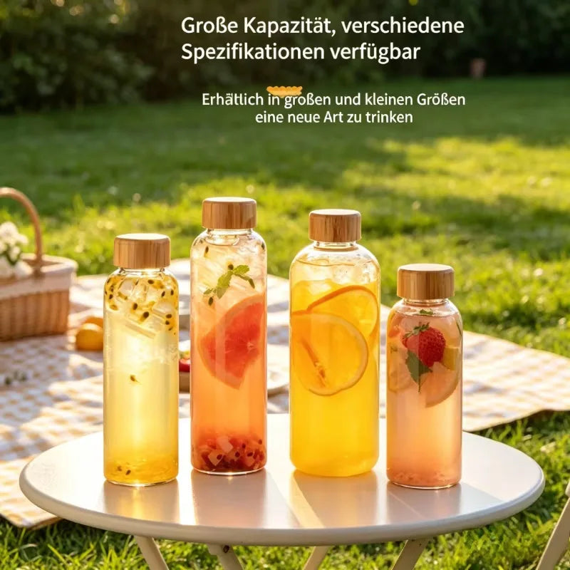 Glass Drink Bottle with Bamboo Lid