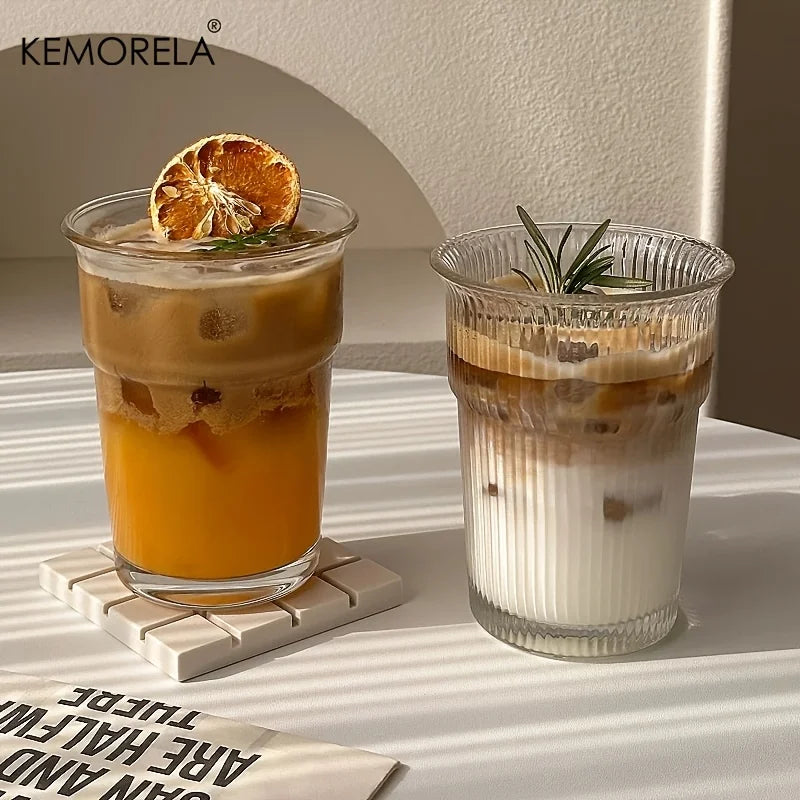 Ribbed Wide-Mouth Glass Coffee Cup (2pcs)