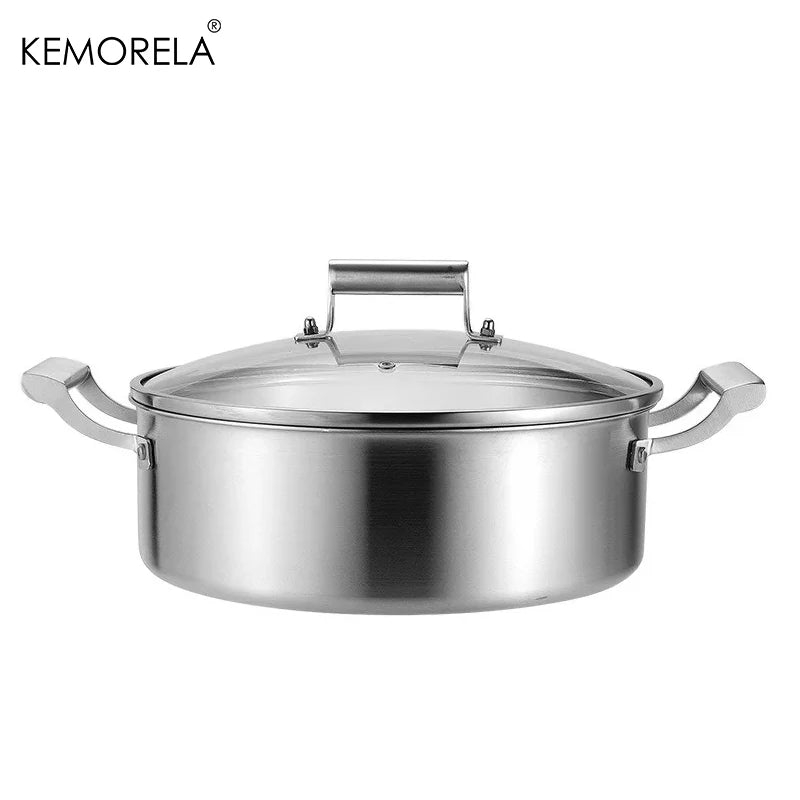 Stainless Steel Deep Cooking Pot with Glass Lid — All Hob Types