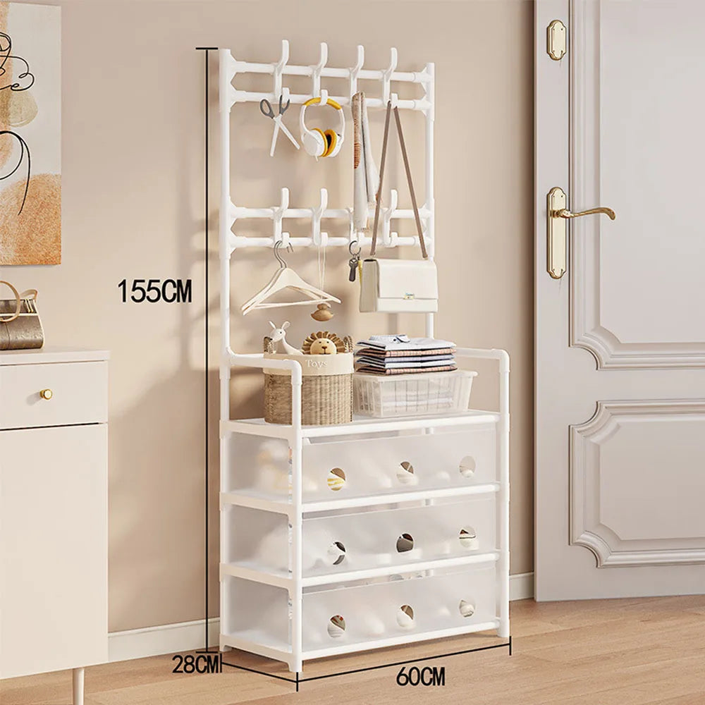 4-Tier Shoe Rack with Hooks