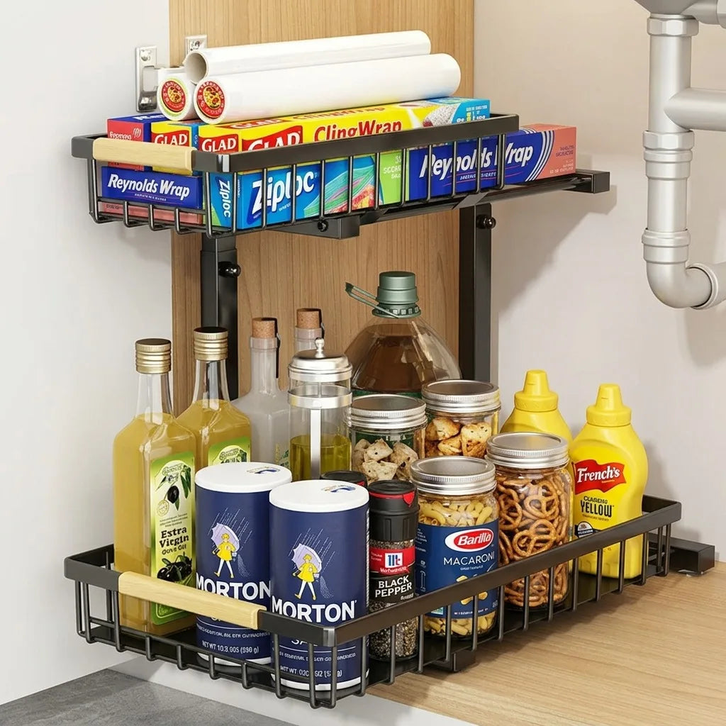 Height-Adjustable Under Sink Storage Organizer