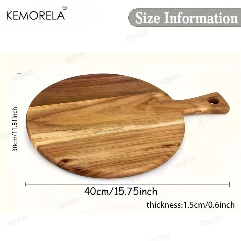 Solid Acacia Wood Round Cutting & Serving Board with Handle (3 Sizes)