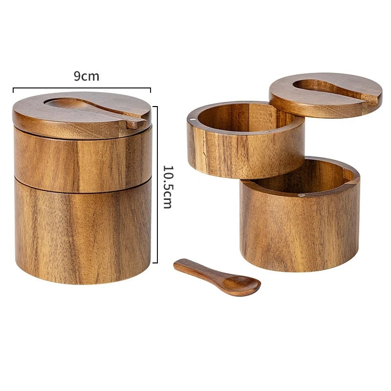 Acacia Wood Salt & Pepper Cellar with 360° Swivel Lid