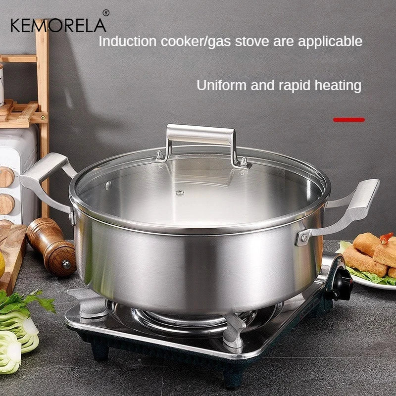 Stainless Steel Deep Cooking Pot with Glass Lid — All Hob Types