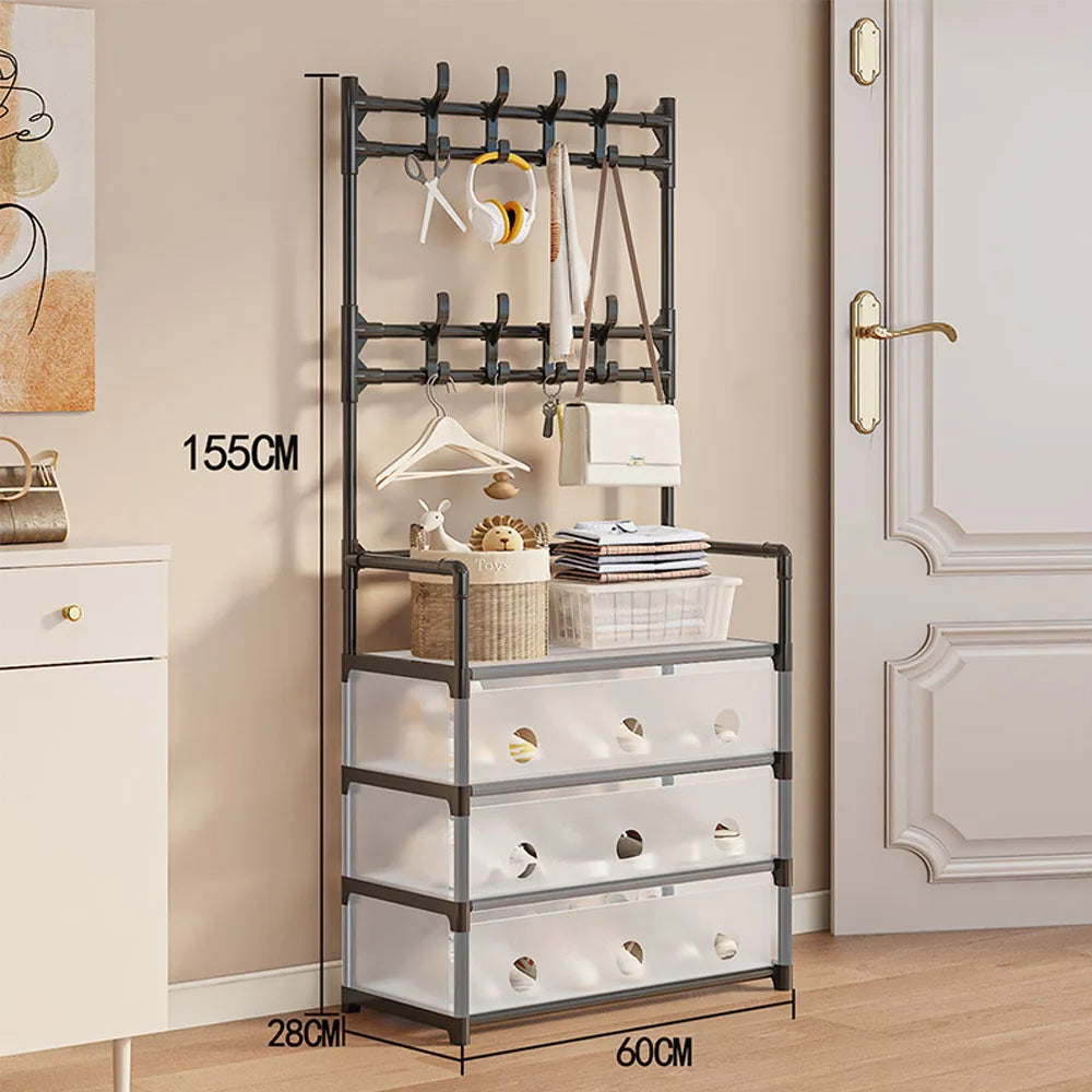 4-Tier Shoe Rack with Hooks