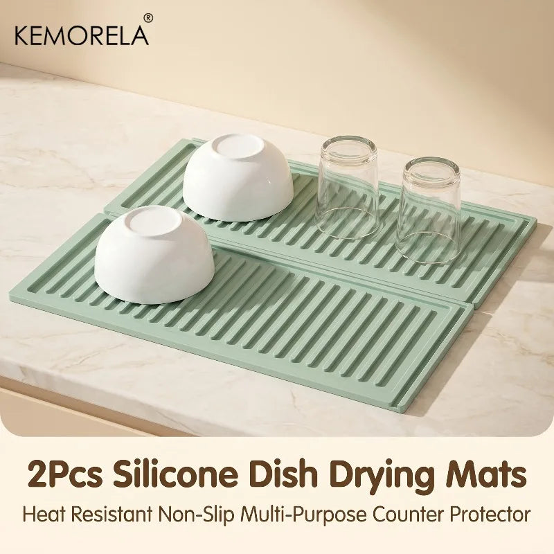 Silicone Dish Drying Mat — Heat-Resistant Counter Protector (Set of 2, 3 Colors)
