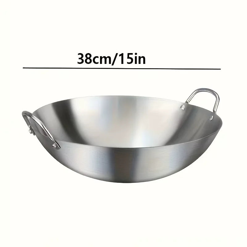 Stainless Steel Dual-Handle Flat Wok (30/32/34cm)